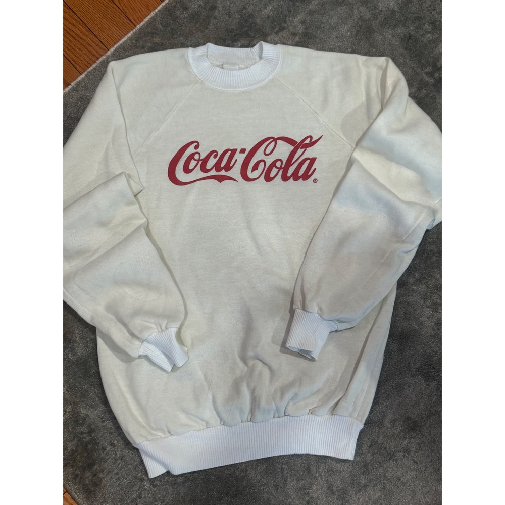 Vintage1980s Coca-Cola Promo Graphic Pullover Sweatshirt White Red Script Logo